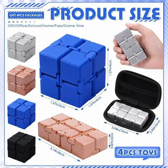 Alt view image 2 of 7 - 4 Pcs Infinity Cube Fidget Toys Adults Infinite Magic Fidget Cube with Case, Finger Gadget Portable Anxiety Stress Relieving Christmas Toys Gift Compatible with ADD ADHD OCD