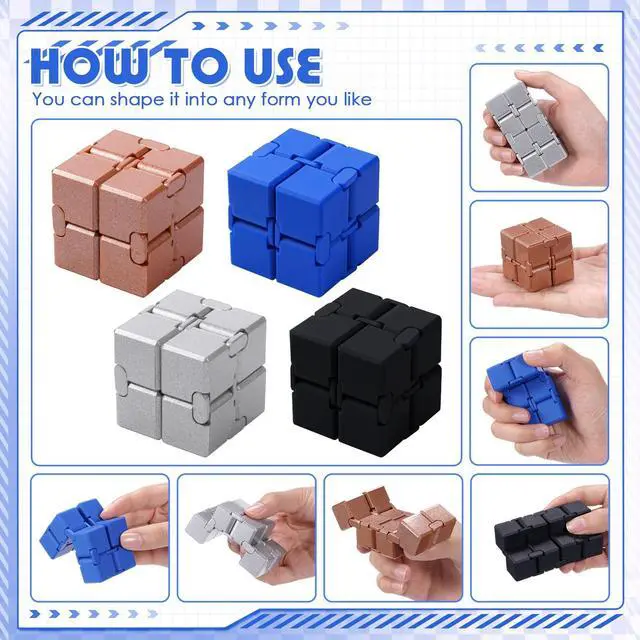 Alt view image 5 of 7 - 4 Pcs Infinity Cube Fidget Toys Adults Infinite Magic Fidget Cube with Case, Finger Gadget Portable Anxiety Stress Relieving Christmas Toys Gift Compatible with ADD ADHD OCD