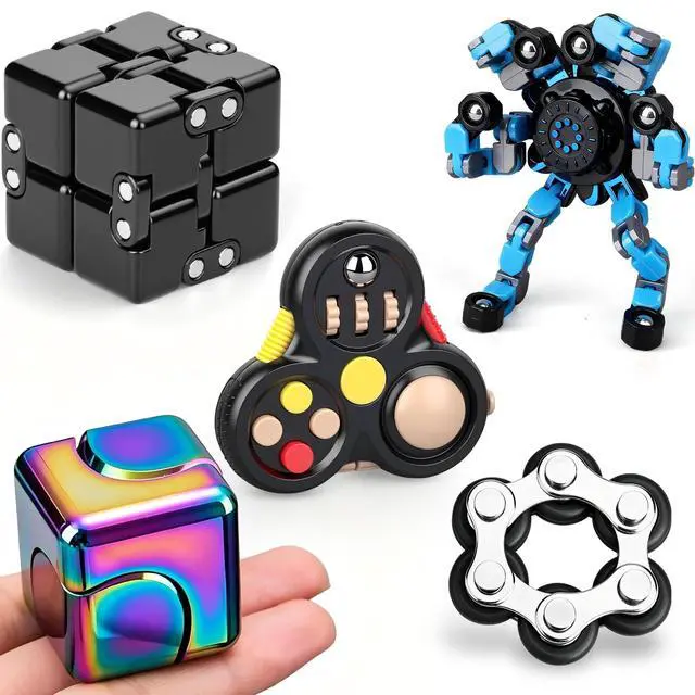 Main image of Fidget Toy Fidget Pad Controller, Fidget Spinner Infinity Cube, Metal Fidget Infinity Cube, Sprocket Chain Sensory Toy Cool Gadget Reduce Stress Relief Gift Party Favor 5 Pack