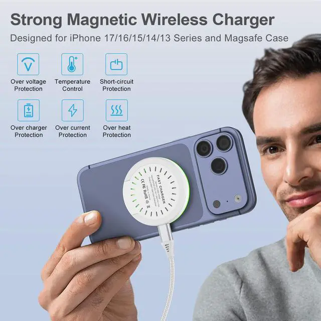 Alt view image 5 of 7 - 25W Magnetic Wireless Charger Charging Pad Fast Charging for iPhone 17 Pro Max 16 Pro Max 15 Plus 14 13 12 Pro Max,Magsafe Wireless Charger Mat Station for Samsung Galaxy S26 Ultra S26 S25 S24 S23