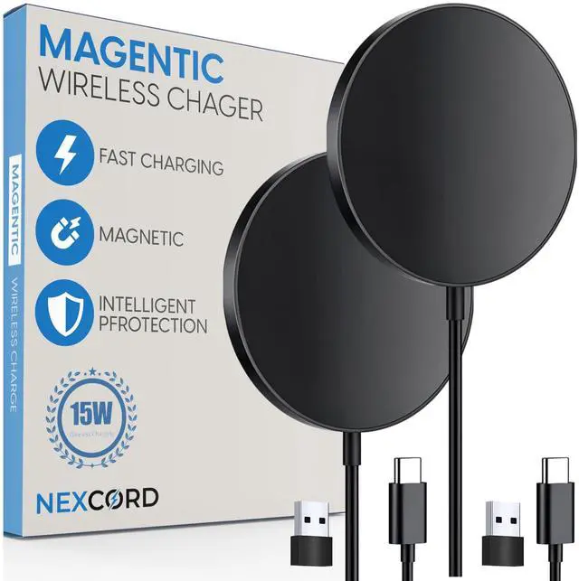 Main image of 2Pack Magnetic Wireless Charger, 15W Charger, Wireless Charging Pad, Fast Charger for 17/16/15/14/13/12 Pro Max Plus Mini and Airpods 3/2/ Pro 2 (Black)
