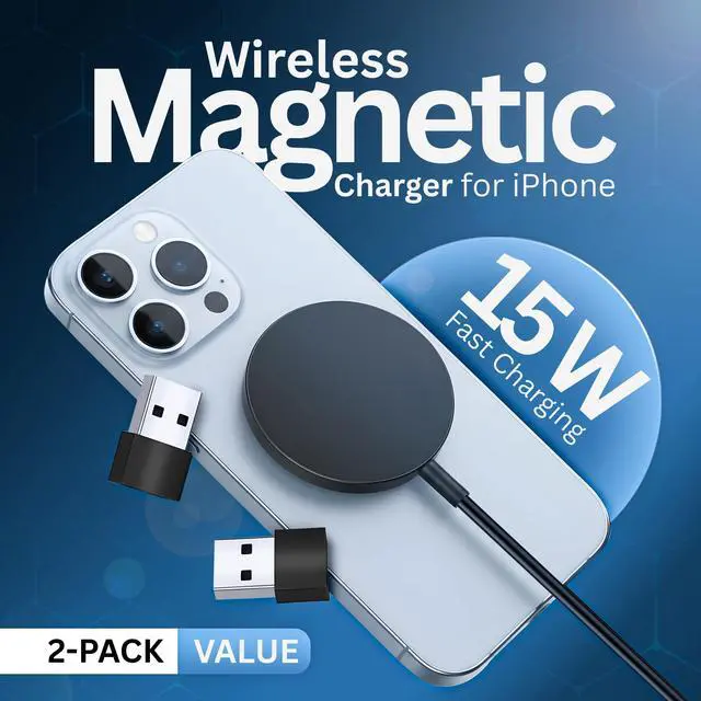 Alt view image 2 of 7 - 2Pack Magnetic Wireless Charger, 15W Charger, Wireless Charging Pad, Fast Charger for 17/16/15/14/13/12 Pro Max Plus Mini and Airpods 3/2/ Pro 2 (Black)