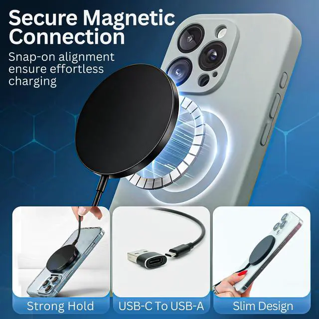 Alt view image 4 of 7 - 2Pack Magnetic Wireless Charger, 15W Charger, Wireless Charging Pad, Fast Charger for 17/16/15/14/13/12 Pro Max Plus Mini and Airpods 3/2/ Pro 2 (Black)