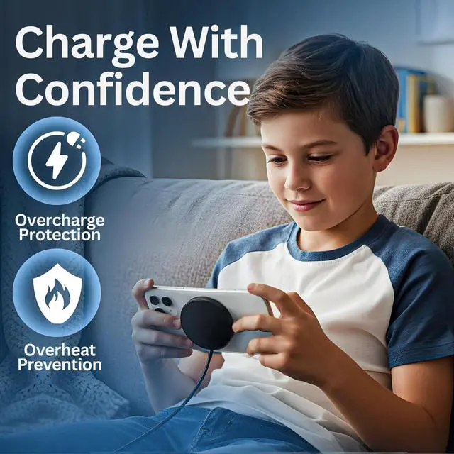 Alt view image 7 of 7 - 2Pack Magnetic Wireless Charger, 15W Charger, Wireless Charging Pad, Fast Charger for 17/16/15/14/13/12 Pro Max Plus Mini and Airpods 3/2/ Pro 2 (Black)