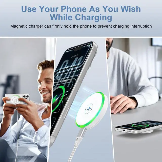 Alt view image 6 of 7 - 25W Magnetic Wireless Charger Fast Charging Pad for MagSafe Charger for iPhone 17 Pro Max/17e/17/17 Pro/16/16 Pro Max/16 Pro/15/14/13/12/Samsung Galaxy S26 Ultra/S25/S24/S23/S22/S21/AirPods 4/3/2/Pro
