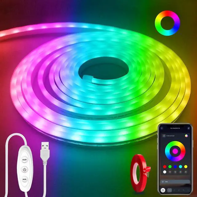 Main image of Neon Rope Lights16.4ft RGB LED Strip Lights with Remote and App Control,Music Sync Flexible DIY Design,5V USB Powered Neon Lights for Bedroom, Living Room,Gaming,and Party Decoration