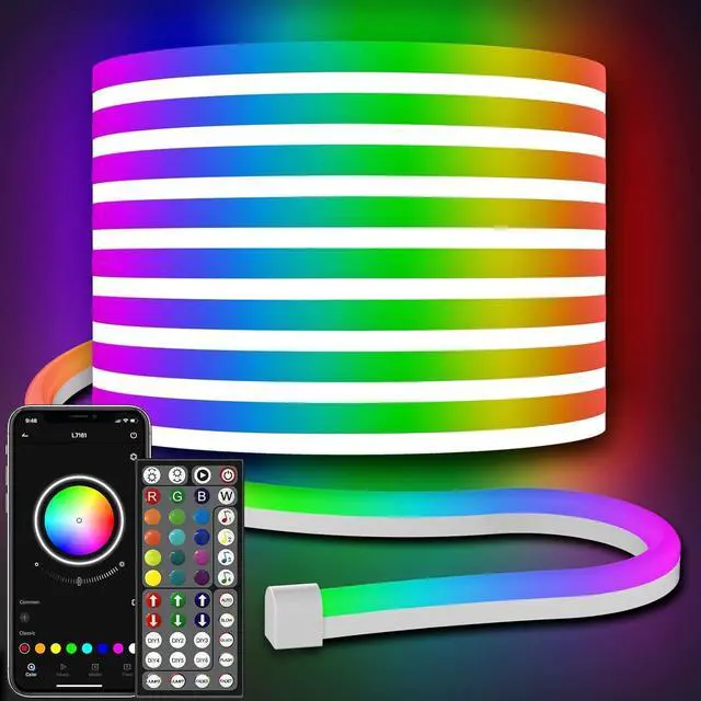 Main image of 32.8Ft Neon Rope Lights,Flexible Led Rope Lights Control with App/Remote,Multiple Modes RopeLights,IP65 Outdoor RGB Led Neon Lights NonWater Resistant,Music Sync Gaming Led NeonLight Strip