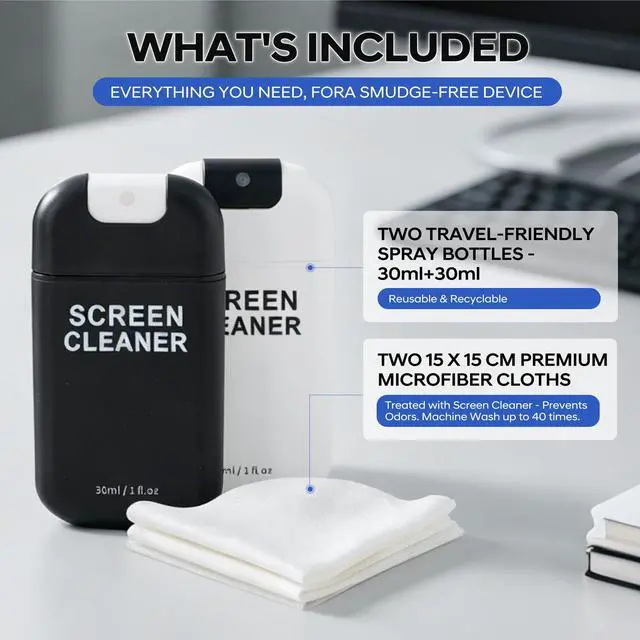 Alt view image 2 of 7 - Screen Cleaner Spray Kit with Nano Fiber Cloth for Phone, iPad, Laptop, Monitor & TV Screens, Portable Streak-Free Cleaning Set, 2 Pack
