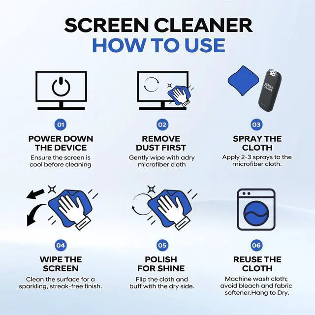 Alt view image 4 of 7 - Screen Cleaner Spray Kit with Nano Fiber Cloth for Phone, iPad, Laptop, Monitor & TV Screens, Portable Streak-Free Cleaning Set, 2 Pack