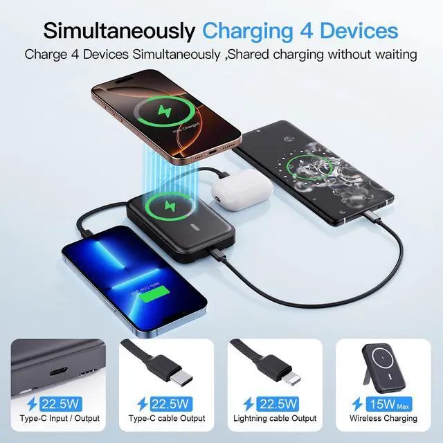 Alt view image 4 of 7 - 2026 Latest Portable Charger, 16800mAh Magnetic Wireless Power Bank with 2 Built in Cables, LED Display Battery Pack Travel Essentials for iPhone 17/16/15/14/13/Pro/Mini/Pro Max Andriod
