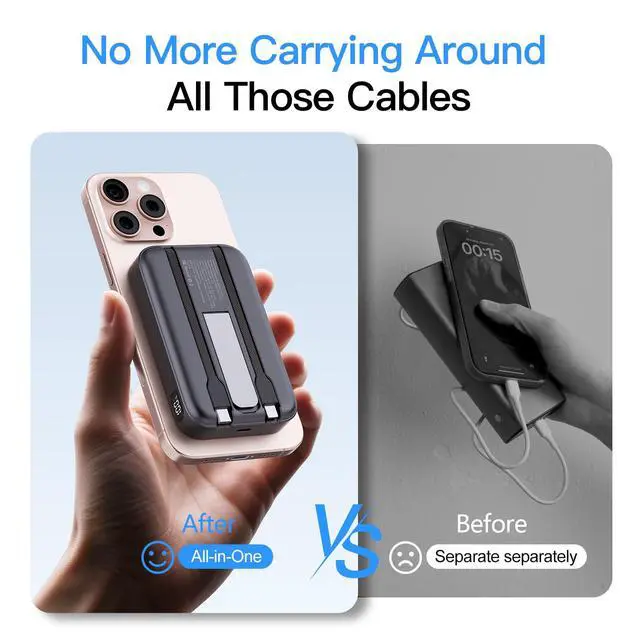 Alt view image 5 of 7 - 2026 Latest Portable Charger, 16800mAh Magnetic Wireless Power Bank with 2 Built in Cables, LED Display Battery Pack Travel Essentials for iPhone 17/16/15/14/13/Pro/Mini/Pro Max Andriod