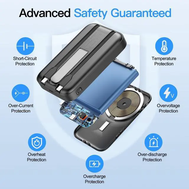 Alt view image 6 of 7 - 2026 Latest Portable Charger, 16800mAh Magnetic Wireless Power Bank with 2 Built in Cables, LED Display Battery Pack Travel Essentials for iPhone 17/16/15/14/13/Pro/Mini/Pro Max Andriod