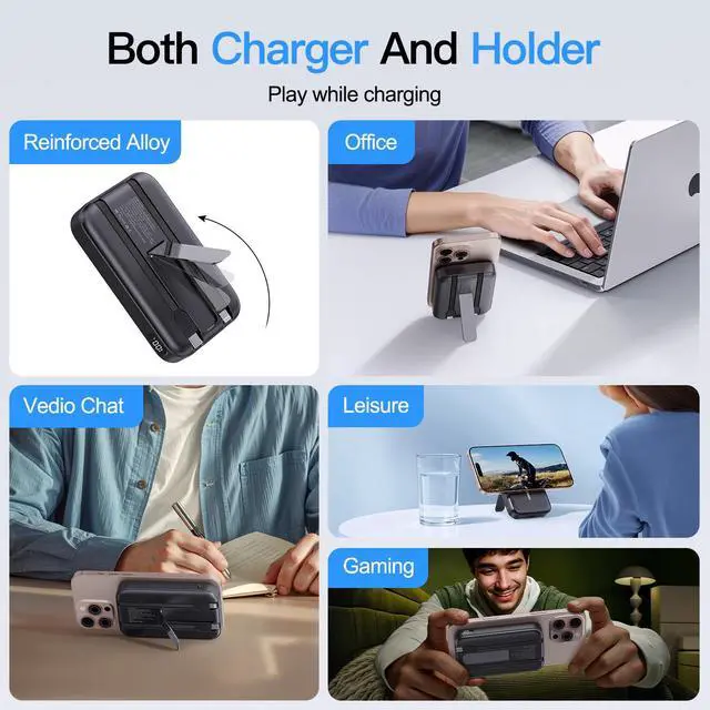 Alt view image 7 of 7 - 2026 Latest Portable Charger, 16800mAh Magnetic Wireless Power Bank with 2 Built in Cables, LED Display Battery Pack Travel Essentials for iPhone 17/16/15/14/13/Pro/Mini/Pro Max Andriod