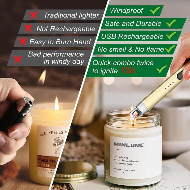 Alt view image 3 of 7 - Candle Lighter Electric Rechargeable USB Plasma Arc Lighter with Safety Lock, Mothers Day Birthday Gifts for Women Windproof Flameless Long Matches Lighters for Candle,Grill,BBQ,Camping