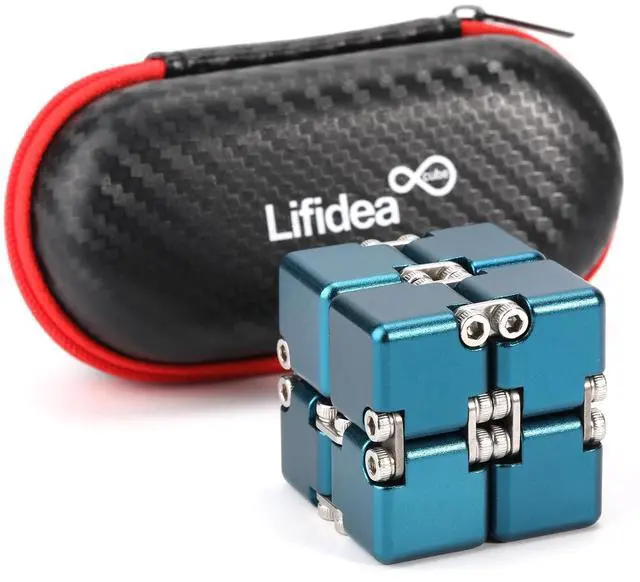 Main image of Aluminum Alloy Metal Infinity Cube Fidget Cube (6 Colors) Handheld Fidget Toy Desk Toy with Cool Case Infinity Magic Cube Relieve Stress Anxiety ADHD OCD for Kids and Adults (Blue)