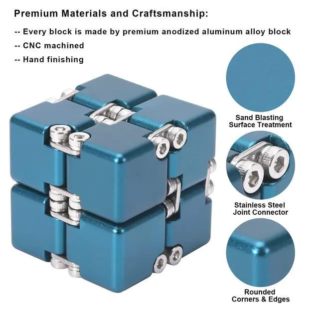 Alt view image 2 of 6 - Aluminum Alloy Metal Infinity Cube Fidget Cube (6 Colors) Handheld Fidget Toy Desk Toy with Cool Case Infinity Magic Cube Relieve Stress Anxiety ADHD OCD for Kids and Adults (Blue)