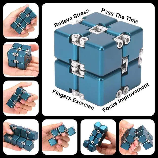 Alt view image 5 of 6 - Aluminum Alloy Metal Infinity Cube Fidget Cube (6 Colors) Handheld Fidget Toy Desk Toy with Cool Case Infinity Magic Cube Relieve Stress Anxiety ADHD OCD for Kids and Adults (Blue)