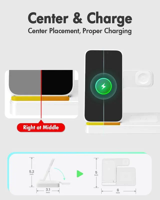 Alt view image 7 of 7 - Wireless Charger Stand Charging Station: 3 in 1 Charger Stand Multiple Devices for Apple - iPhone 17 16e 16 15 14 Pro Max 13 12 - Watch 11 10 9 8 7 6 5 4 3 2 SE and Ultra Series-Airpods 4 3 Pro, White