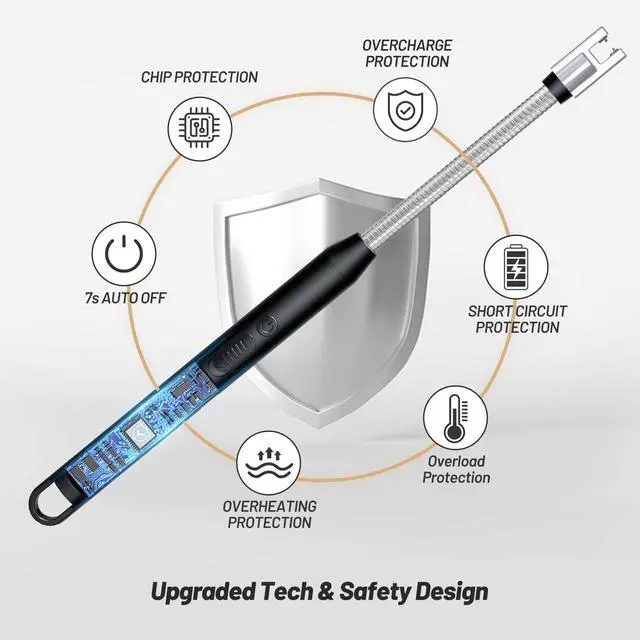Alt view image 5 of 6 - Electric Lighter with 360° Flexible Neck, Flameless Windproof Long Candle Lighter with Led Battery Display, USB C Rechargeable with Hanging Hook for Gifts BBQ Fireworks (Black)