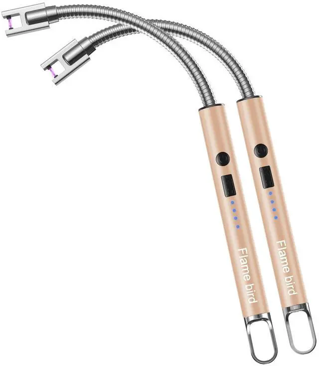 Main image of 2 Pack Electric Candle Lighter Flameless Arc Windproof Flexible Long Neck USB Rechargeable Lighter Matches for BBQ Grill Fireworks Camping (Champange Gold)