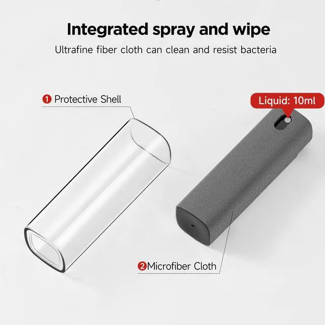 Alt view image 7 of 7 - Screen Cleaner, All-in-One Spray & Wipe Cleaner, with Transparent Protective Shell for All Phones, Laptop and Tablet Screens (Gray)