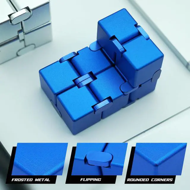 Alt view image 4 of 7 - Metal Infinity Cube Fidget Toy Stress Relief ADHD Blue