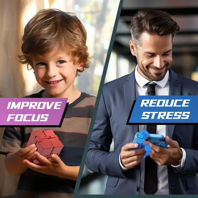 Alt view image 7 of 7 - Metal Infinity Cube Fidget Toy Stress Relief ADHD Blue