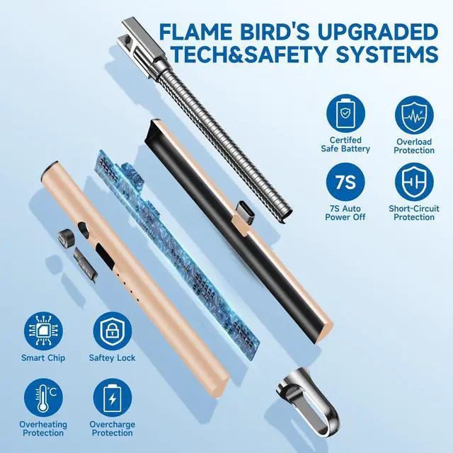 Alt view image 5 of 7 - 2 Pack Electric Candle Lighter Flameless Arc Windproof Flexible Long Neck USB Rechargeable Lighter Matches for BBQ Grill Fireworks Camping (Champange Gold)