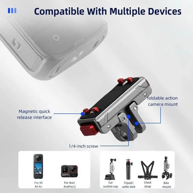 Alt view image 3 of 7 - X5 Quick Release Magnetic Base for Insta 360 Ace Pro 2/Ace Pro/Ace Camera, Aluminum Alloy Expansion Adapter mount for Insta360 X5/X4 Air, with 1/4" Screw Hole for Tripod, Selfie Stick Accessories