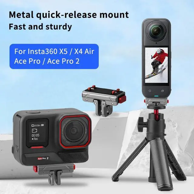 Alt view image 2 of 7 - X5 Quick Release Magnetic Base for Insta 360 Ace Pro 2/Ace Pro/Ace Camera, Aluminum Alloy Expansion Adapter mount for Insta360 X5/X4 Air, with 1/4" Screw Hole for Tripod, Selfie Stick Accessories
