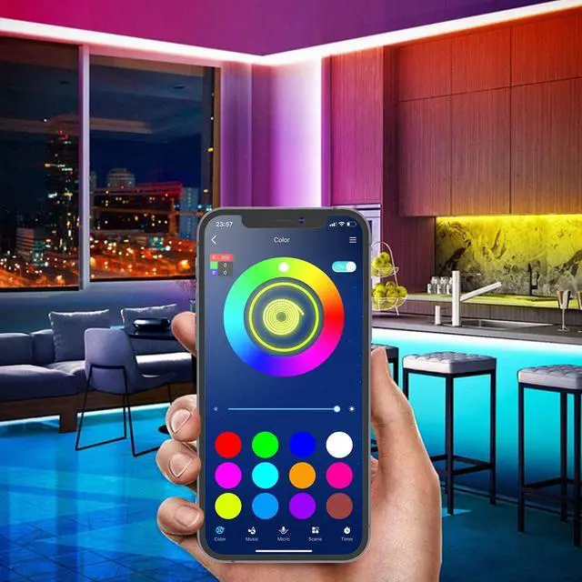 Alt view image 2 of 7 - 32.8ft LED Strip Lights, RGB LED Smart Music Sync Color Changing LED Lights Strips with Remote LED Lights for Bedroom, Room, TV, Party