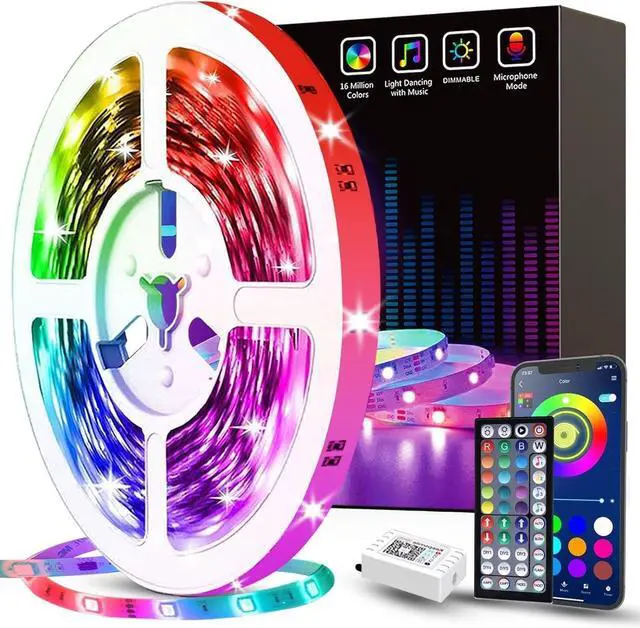 Main image of 32.8ft LED Strip Lights, RGB LED Smart Music Sync Color Changing LED Lights Strips with Remote LED Lights for Bedroom, Room, TV, Party