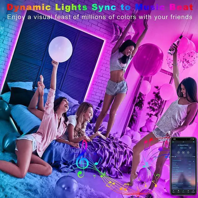 Alt view image 3 of 7 - 32.8ft LED Strip Lights, RGB LED Smart Music Sync Color Changing LED Lights Strips with Remote LED Lights for Bedroom, Room, TV, Party
