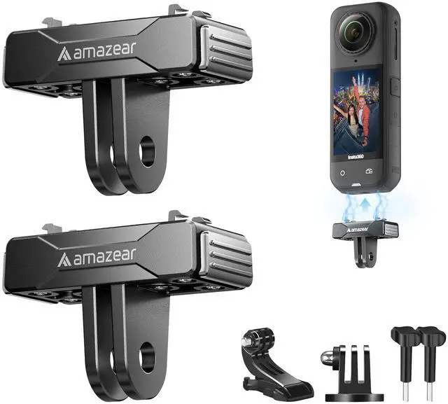 Main image of Magnetic Quick-Release Mount for Insta360 X5 (2 Pack), Insta 360 Accessories QR Adapter Holder with Go-Pro Mount for Insta360 X5 / X4 Air/Ace Pro/Ace Pro 2, Black