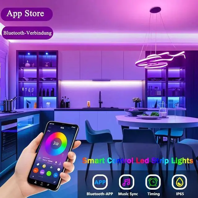 Alt view image 3 of 6 - LED Lights for Bedroom with USB Powered, 32.8ft Bluetooth LED Light Strips,Smart App and Remote Control, IP65 Waterproof,RGBW Music Sync Rope Lights for Living Room, Bedroom, Party, Kitchen,TV