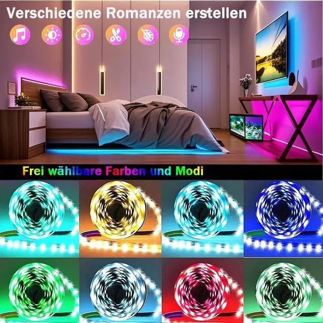 Alt view image 4 of 6 - LED Lights for Bedroom with USB Powered, 32.8ft Bluetooth LED Light Strips,Smart App and Remote Control, IP65 Waterproof,RGBW Music Sync Rope Lights for Living Room, Bedroom, Party, Kitchen,TV