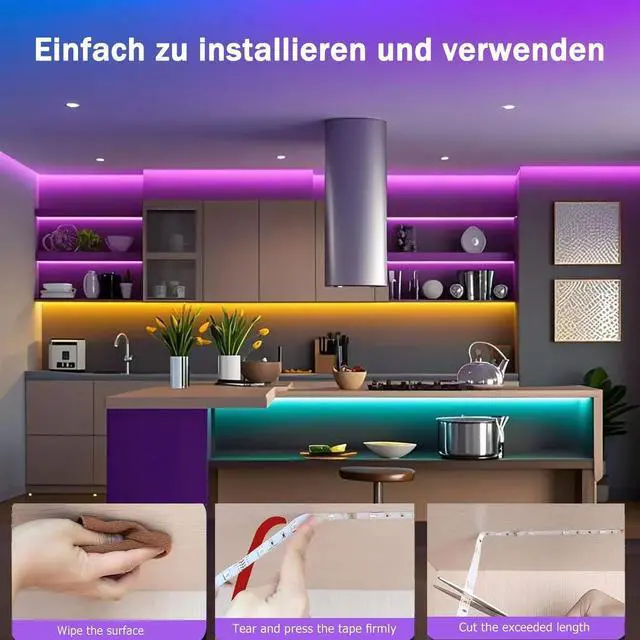 Alt view image 6 of 6 - LED Lights for Bedroom with USB Powered, 32.8ft Bluetooth LED Light Strips,Smart App and Remote Control, IP65 Waterproof,RGBW Music Sync Rope Lights for Living Room, Bedroom, Party, Kitchen,TV