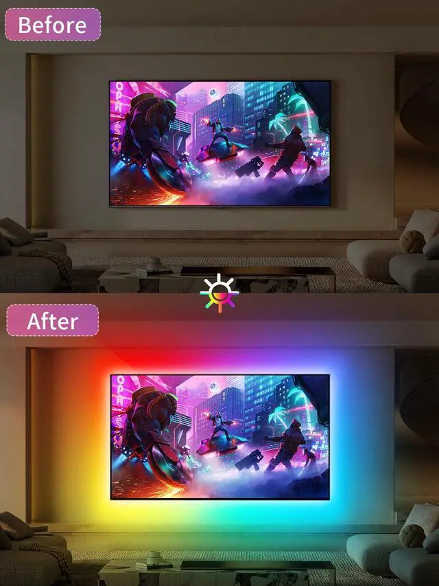 Alt view image 2 of 7 - TV LED Lights, 16.4ft LED Lights for 45-75 Inch TV Behind Lighting, RGB Color Changing TV Backlight with APP & Remote Control, Music Sync USB LED Strip Light for Bedroom Gaming Room Decor