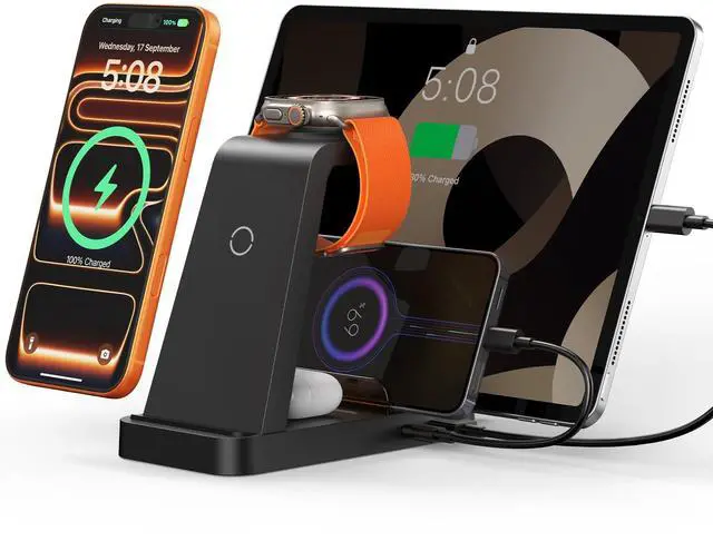 Main image of Wireless Charger for iPhone - 5 in 1 Charging Station for Multiple Devices Apple: Fast Wireless Charging Stand Dock for iPhone 17 16e 16 15 14 13 12 Pro Max Apple Watch Airpods