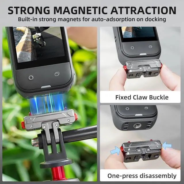 Alt view image 2 of 7 - X5 Magnetic Quick Release Base for Insta360 X5, Aluminum Alloy Mount for Insta 360 Ace Pro 2/Ace Pro/Ace, with 1/4Threaded Hole & Foldable Action Camera Adapter Accessories(Not for X4/X3)