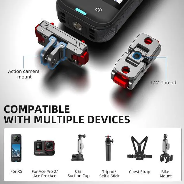 Alt view image 3 of 7 - X5 Magnetic Quick Release Base for Insta360 X5, Aluminum Alloy Mount for Insta 360 Ace Pro 2/Ace Pro/Ace, with 1/4Threaded Hole & Foldable Action Camera Adapter Accessories(Not for X4/X3)