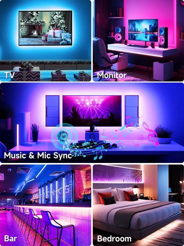 Alt view image 5 of 7 - TV LED Lights, 16.4ft LED Lights for 45-75 Inch TV Behind Lighting, RGB Color Changing TV Backlight with APP & Remote Control, Music Sync USB LED Strip Light for Bedroom Gaming Room Decor