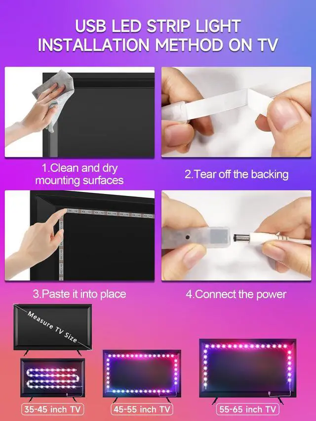 Alt view image 6 of 7 - TV LED Lights, 16.4ft LED Lights for 45-75 Inch TV Behind Lighting, RGB Color Changing TV Backlight with APP & Remote Control, Music Sync USB LED Strip Light for Bedroom Gaming Room Decor