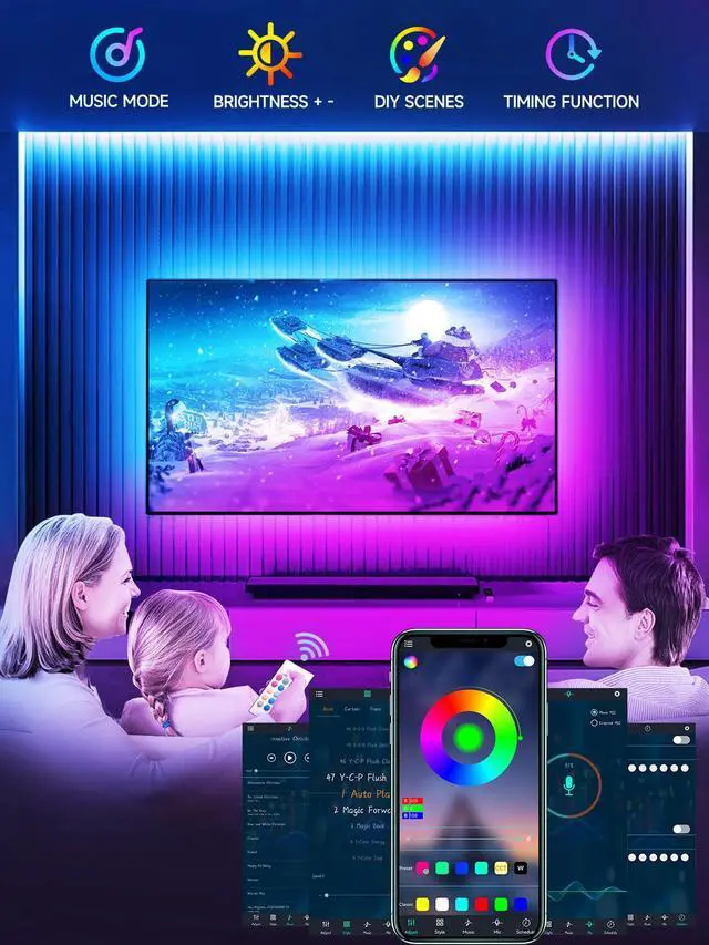 Alt view image 4 of 7 - TV LED Lights, 16.4ft LED Lights for 45-75 Inch TV Behind Lighting, RGB Color Changing TV Backlight with APP & Remote Control, Music Sync USB LED Strip Light for Bedroom Gaming Room Decor