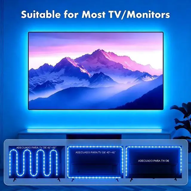 Alt view image 6 of 7 - LED Lights for TV, 9.8ft RGB TV Backlight for 32-43 inch TVs, TV LED Backlight with Music Sync Color Changing, Smart APP and Button Control Strip Lights USB Powered for Bedroom, Gaming, Kitchen