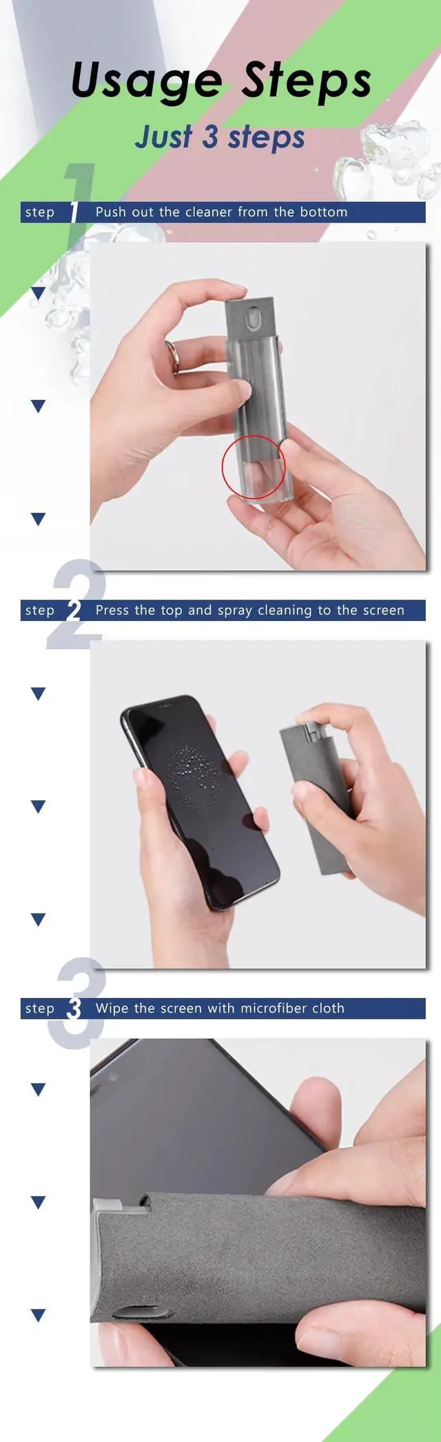 Alt view image 5 of 7 - Screen Cleaner Spray and Wipe 2-in-1 Screen Cleaner for Phone, Tablet, Laptop and Monitor | Built-in Microfiber Cloth | 20ml 2-Pack