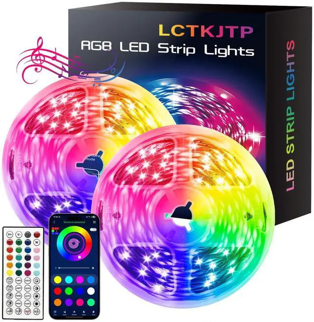 Main image of LED Strip Lights,RGB Music Sync Color Changing Led Lights with Smart App Control Remote & Remote Control for Room,Part,Essential,Sense of Atmosphere Decoration(100FT-2 Rolls of 50ft)