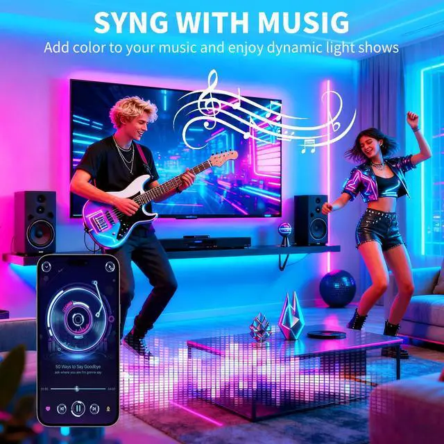 Alt view image 3 of 7 - LED Strip Lights,RGB Music Sync Color Changing Led Lights with Smart App Control Remote & Remote Control for Room,Part,Essential,Sense of Atmosphere Decoration(100FT-2 Rolls of 50ft)