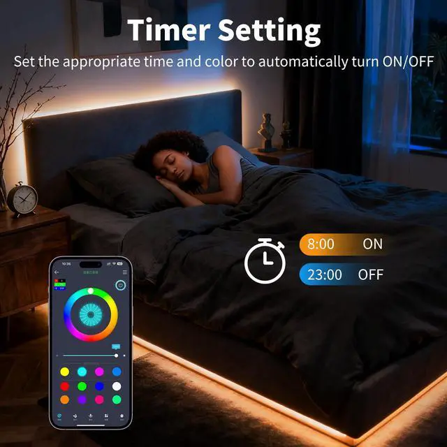 Alt view image 4 of 7 - LED Strip Lights,RGB Music Sync Color Changing Led Lights with Smart App Control Remote & Remote Control for Room,Part,Essential,Sense of Atmosphere Decoration(100FT-2 Rolls of 50ft)