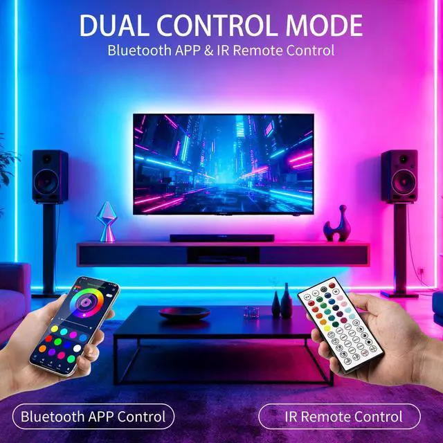 Alt view image 2 of 7 - LED Strip Lights,RGB Music Sync Color Changing Led Lights with Smart App Control Remote & Remote Control for Room,Part,Essential,Sense of Atmosphere Decoration(100FT-2 Rolls of 50ft)